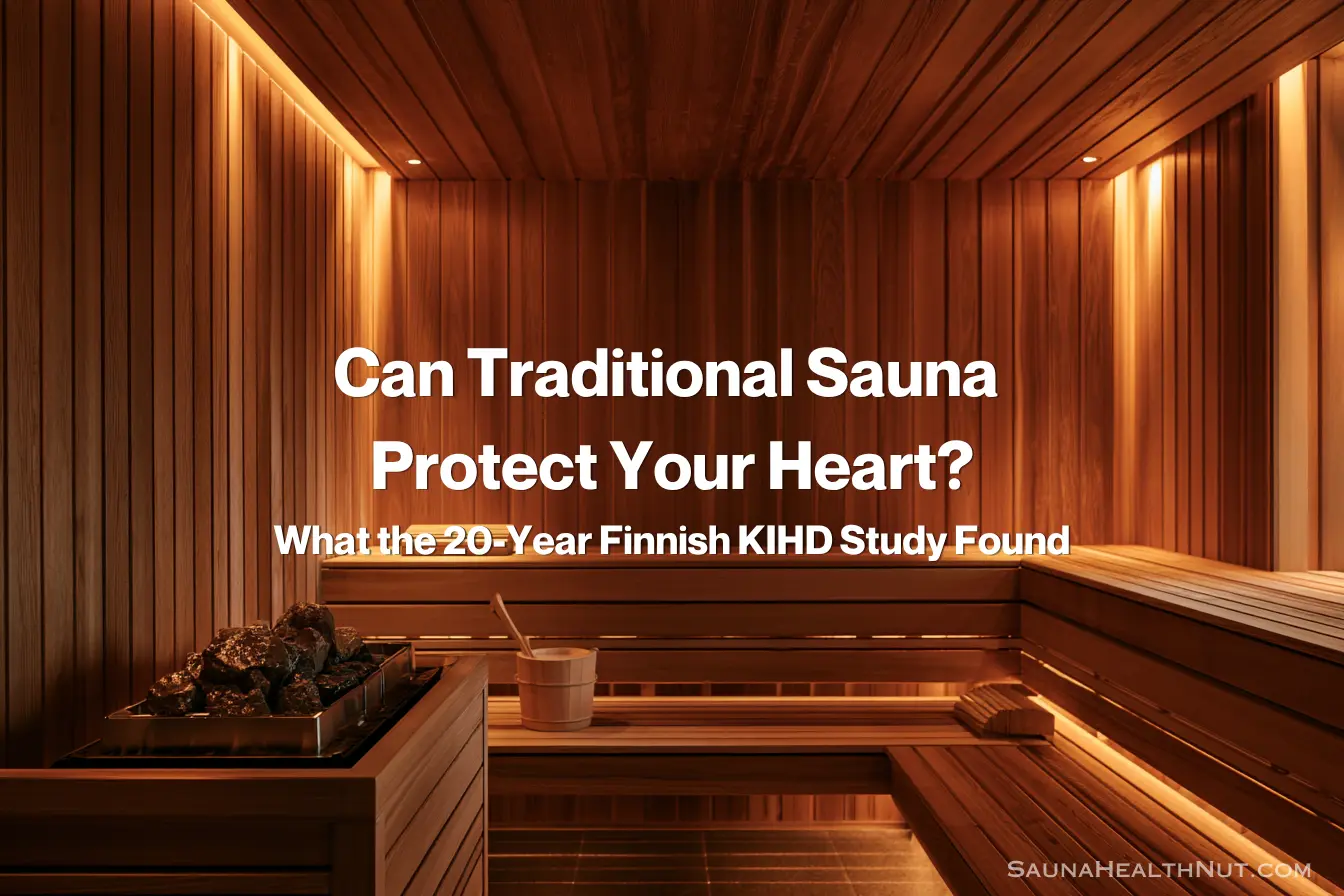 Traditional Finnish sauna interior, representing cardiovascular protection shown in the KIHD study