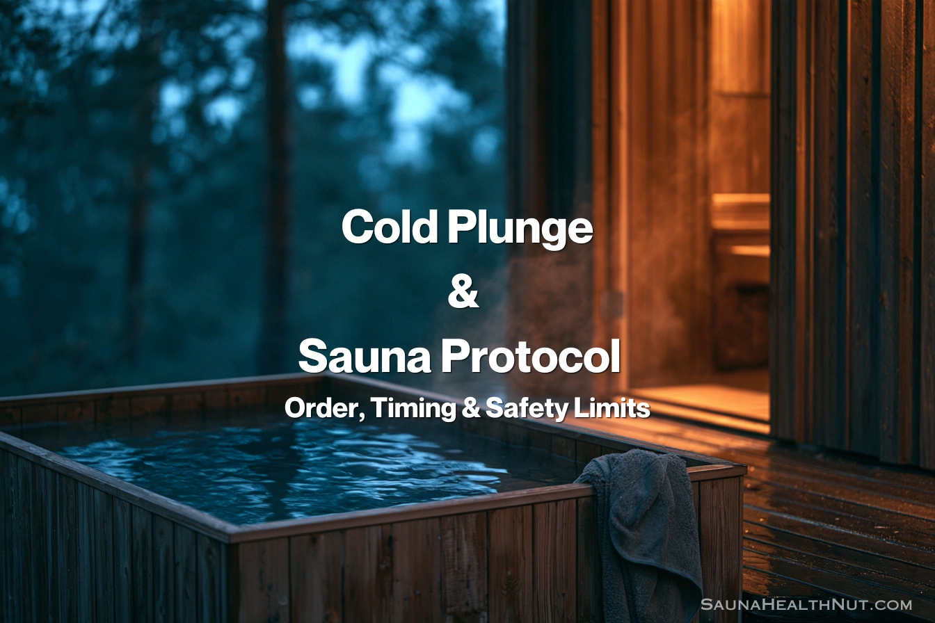 Cold plunge tub next to a traditional sauna cabin for contrast therapy protocol